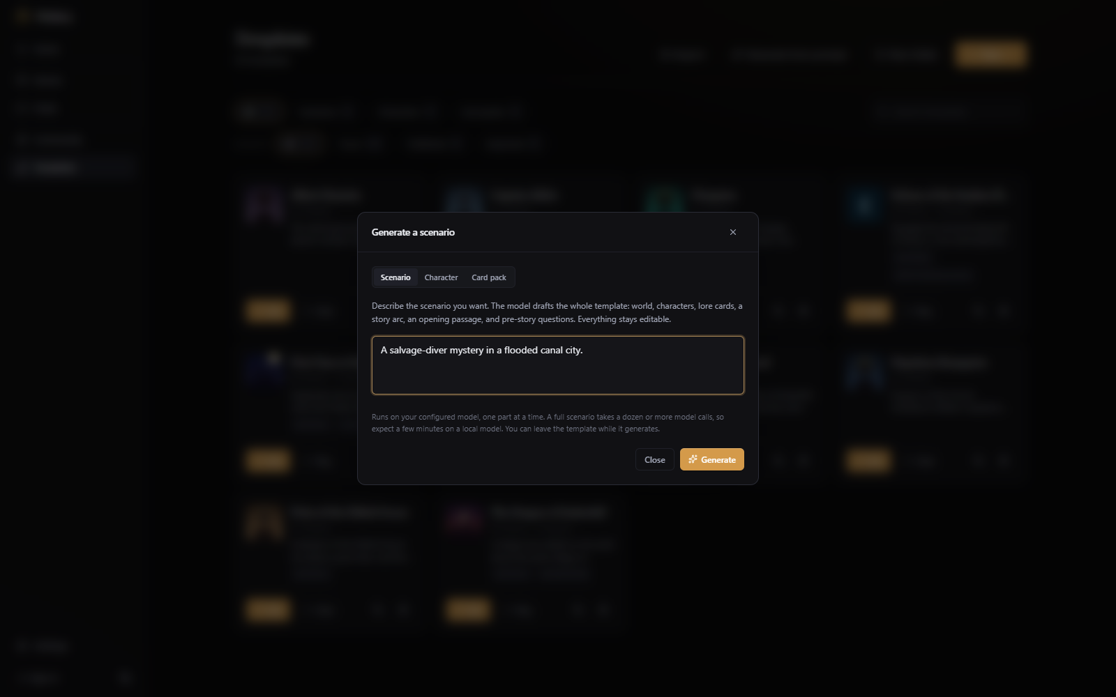 The Generate from prompt dialog with a one-line prompt