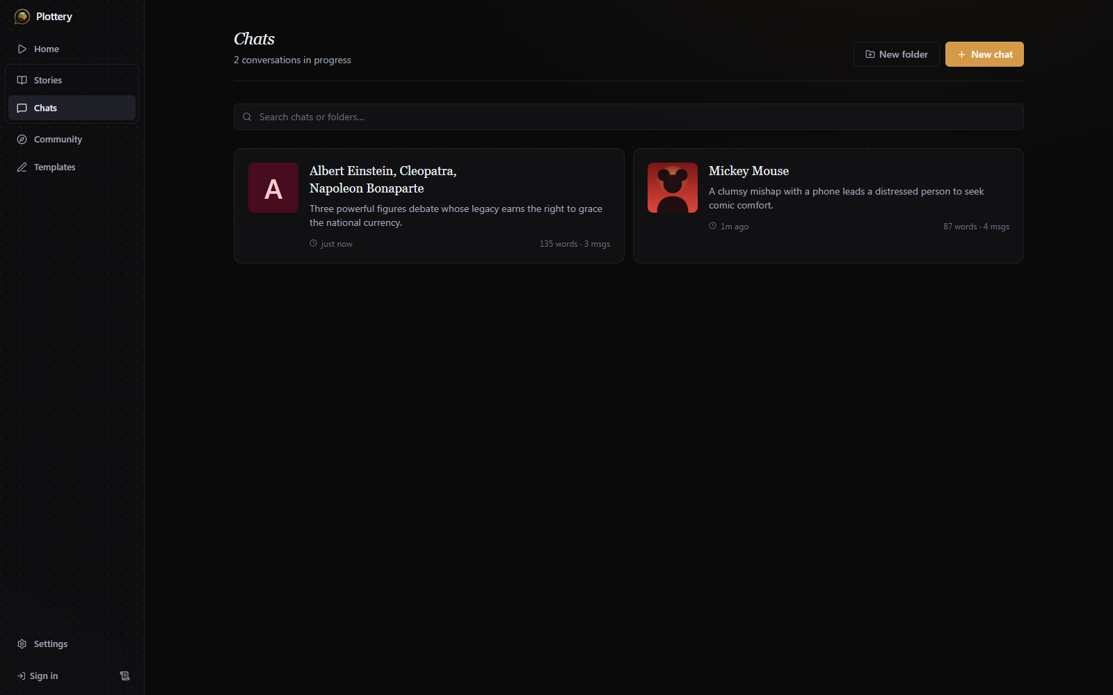 The Chats page