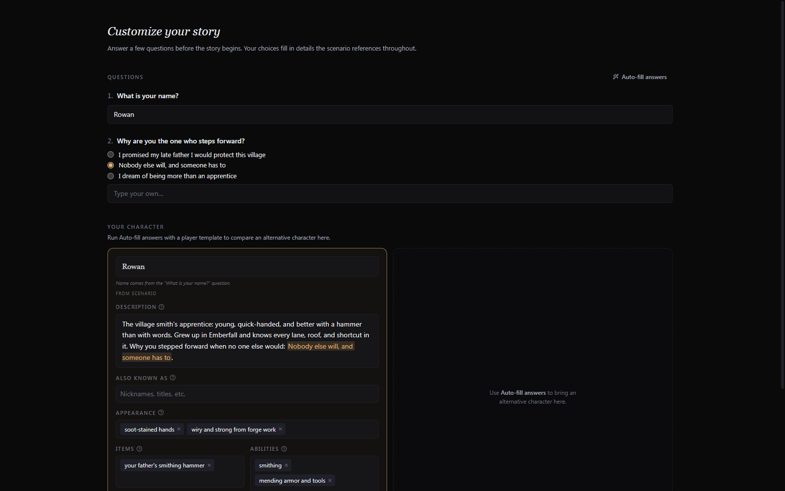 The Customize your story form
